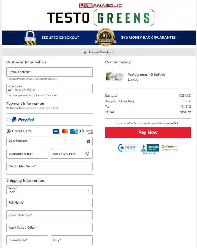 TestoGreens Order Page